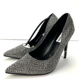 Steve Madden Poet Pewter RHINESTONE Studded Heels Size 6.5 w Box